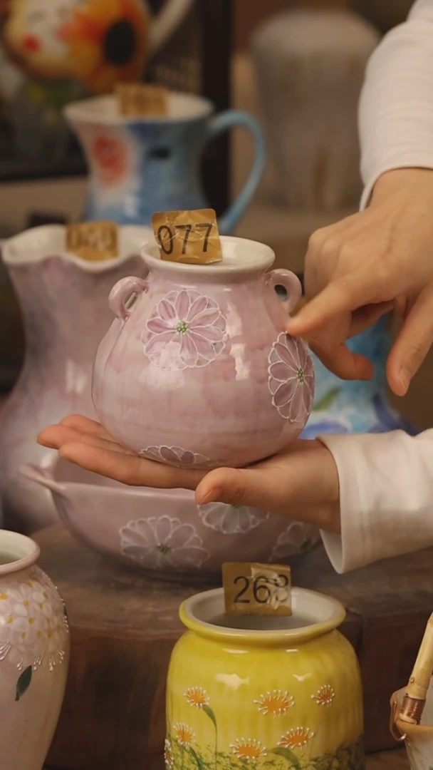 陶瓷景德镇设计师手作花器摆件侘寂风@M077@