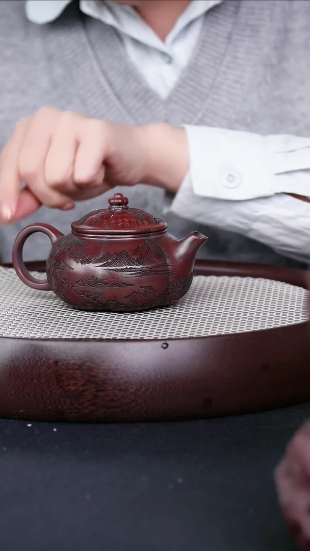 茶壶紫砂宜兴紫砂壶梅花寒江