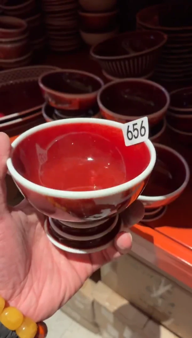 瓷片3****号656郎红高足甜品碗1个