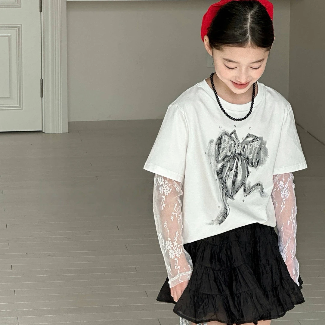 熙爱2025春中大女童松紧腰黑色半身裙蛋糕高腰短裙蓬蓬裙子25926