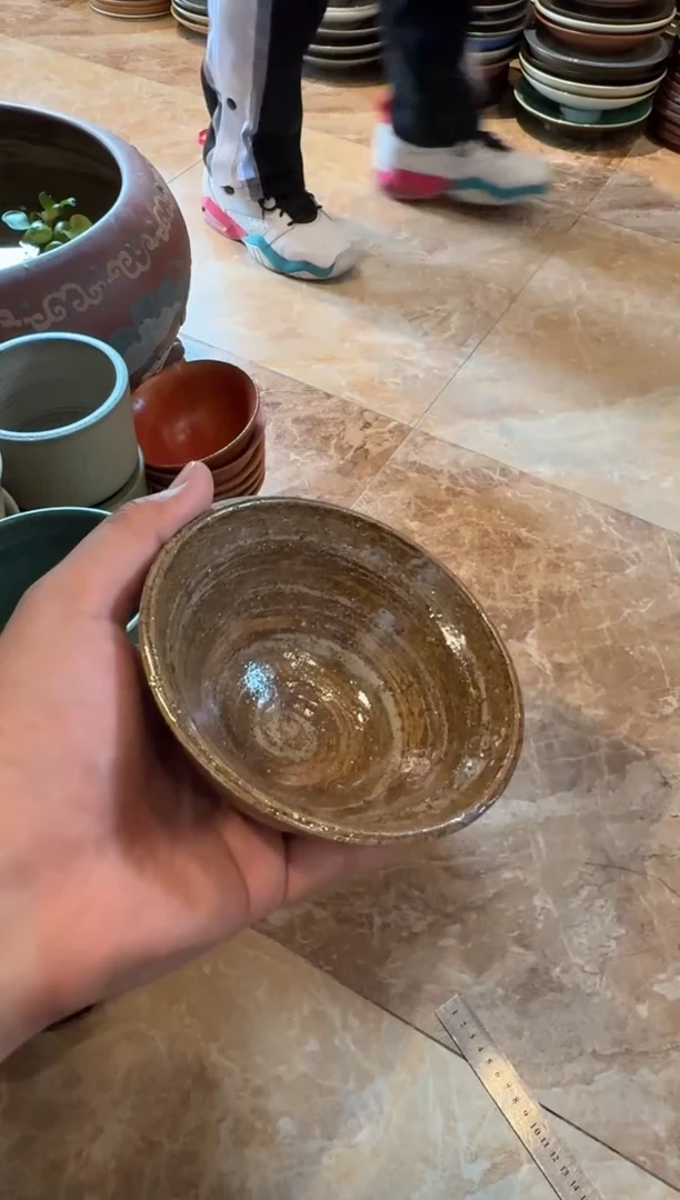 瓷片458，棕刷釉陶泥斗笠碗