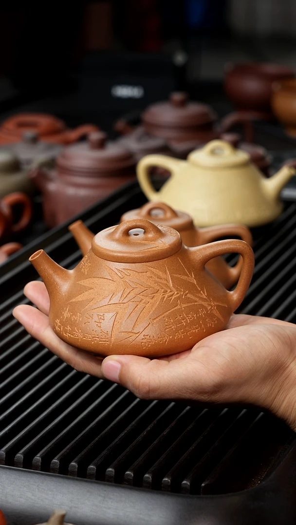 茶壶紫砂恒**6黄金段刻竹子冶半手180