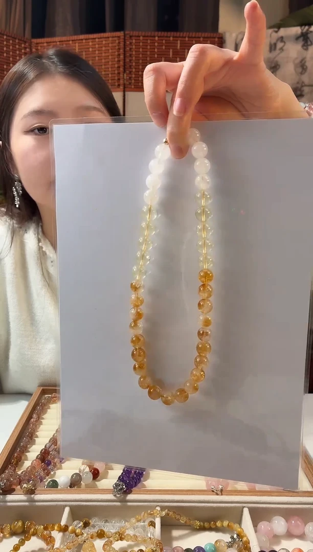 颈饰未镶嵌水晶天然水晶渐变黄水晶项链