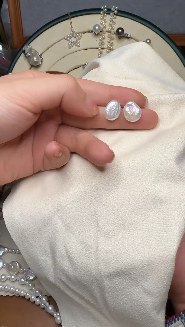 银S925镶嵌淡水珍珠耳饰9号亏本巴洛克耳钉