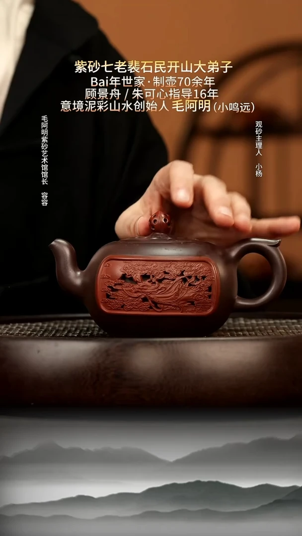 茶壶紫砂19 景舟紫泥镂空雕花一粒珠300c