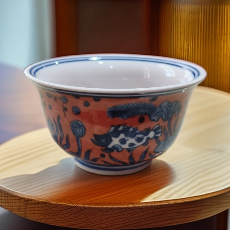 XD-ZH-XD3424红稀土红底鱼草纹压手杯+礼盒