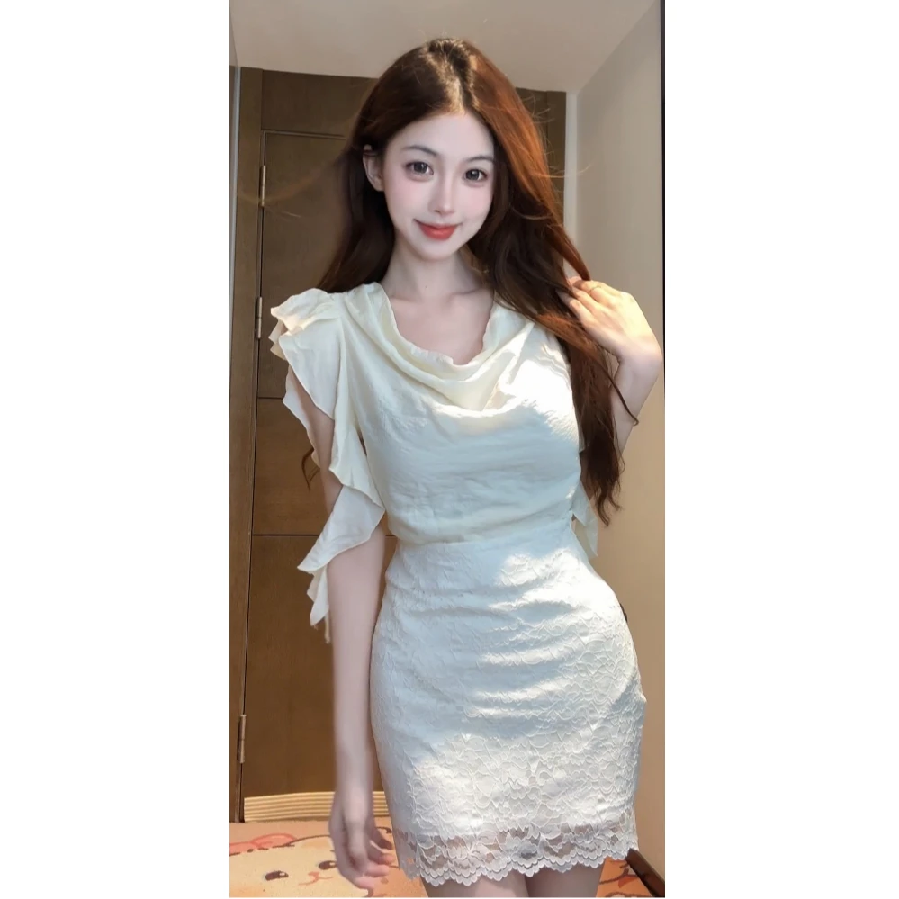 【XIAOBAWANG】纯欲设计感修身不规则辣妹性感收腰小众套装T