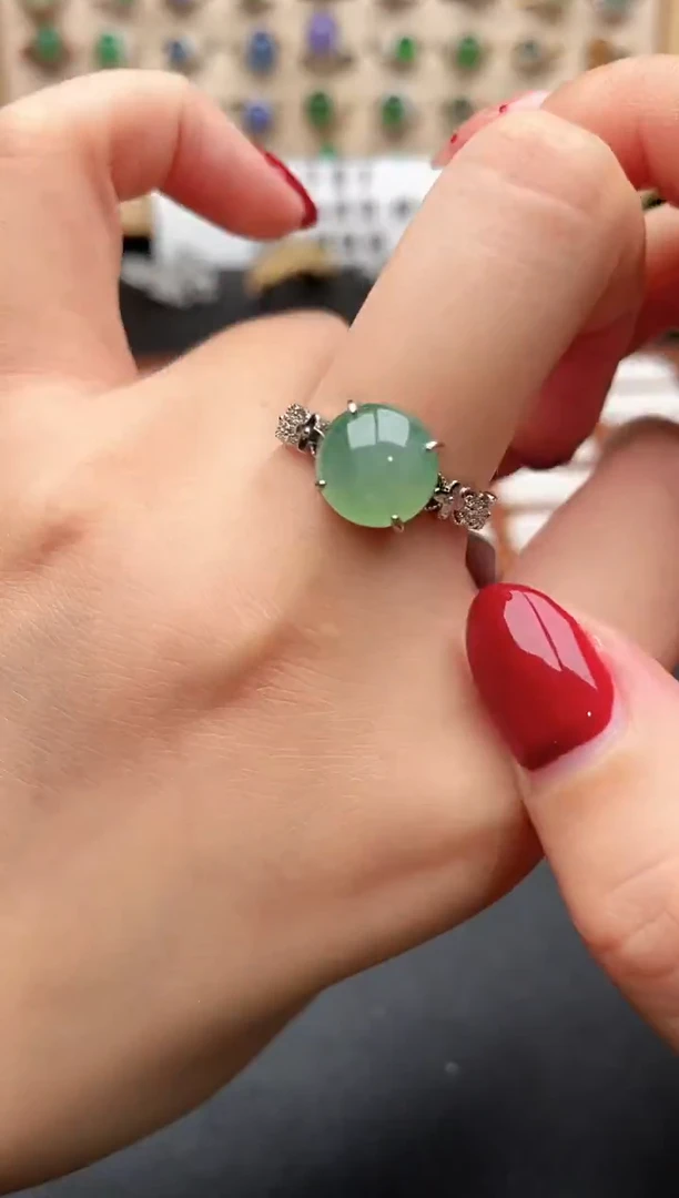 银S925镶嵌戒指翡翠一物一证一礼盒