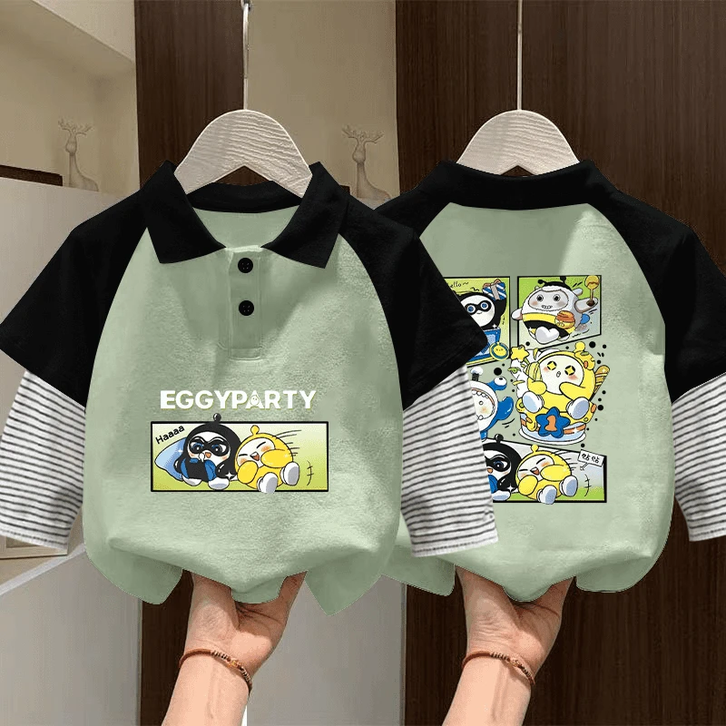 男童polo衫儿童娃娃领新款长袖t恤洋气翻领上衣假两件宝宝春秋装R