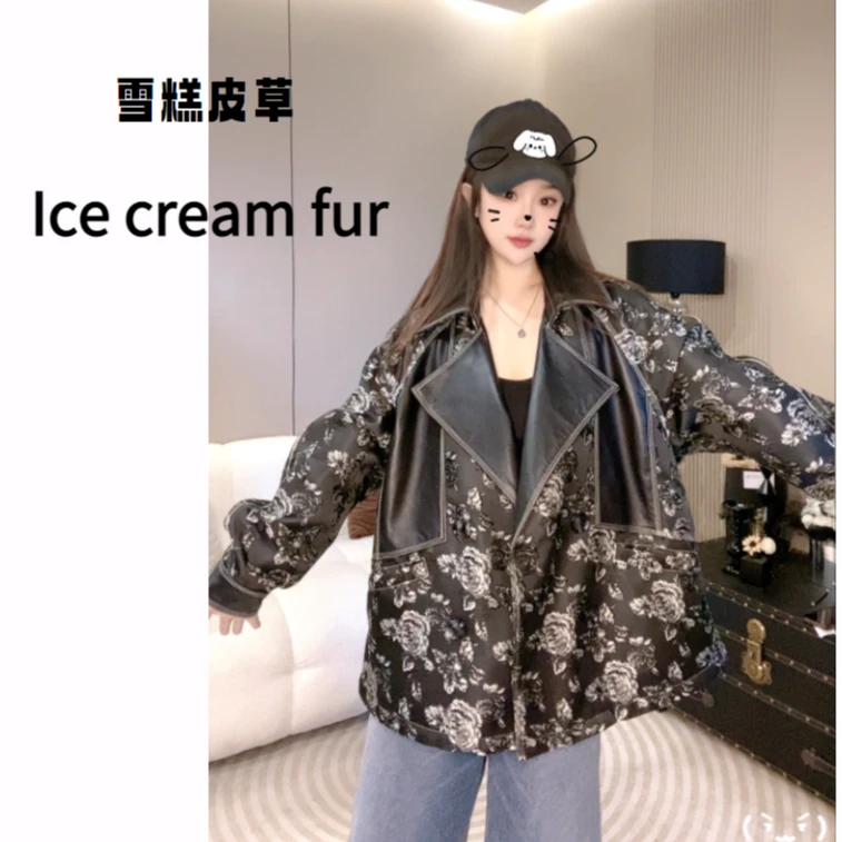 常规上衣重工秋季网红短款外套长袖宽松型拼接春季皮衣款号3301