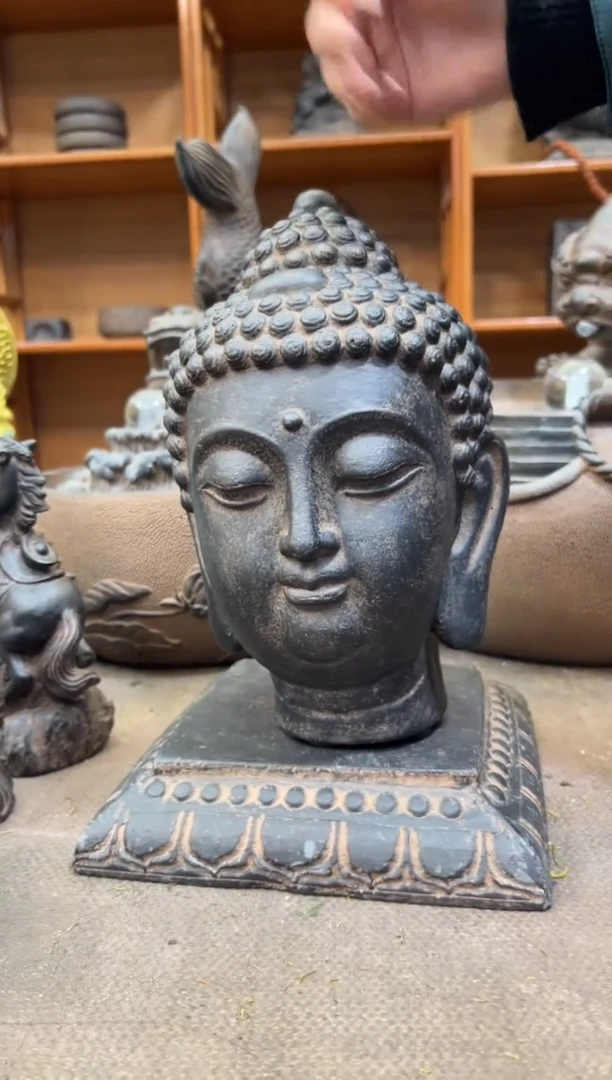 陶土小佛首+莲花底座