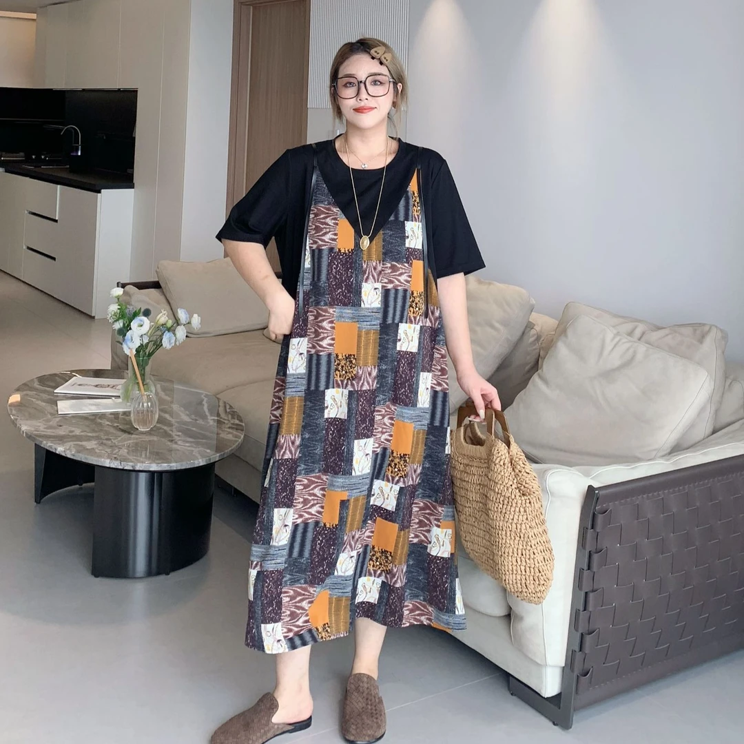 媛子大码假两件老钱风连衣裙洋气时髦宽松显瘦法式轻奢时尚女装