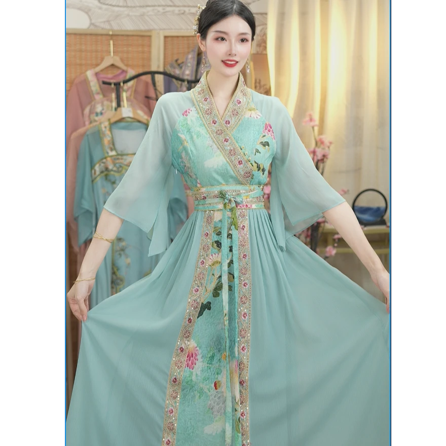 花享悦2025夏季新款中国风飘逸日常长款连衣裙WW（6764