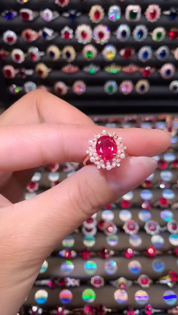 【闪购商品】红宝石戒指银S925镶嵌玫瑰金