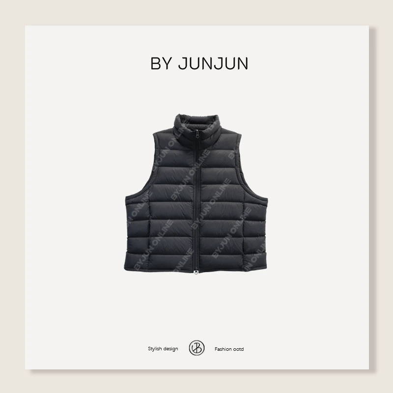 ByJunjun苏格那 定制格纹面料立领排骨白鹅绒马甲