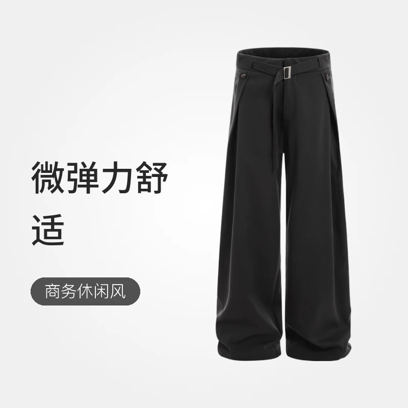 复古老钱风A字裤打褶亚麻西裤男女直筒休闲阔腿裤宽松长裤休闲裤