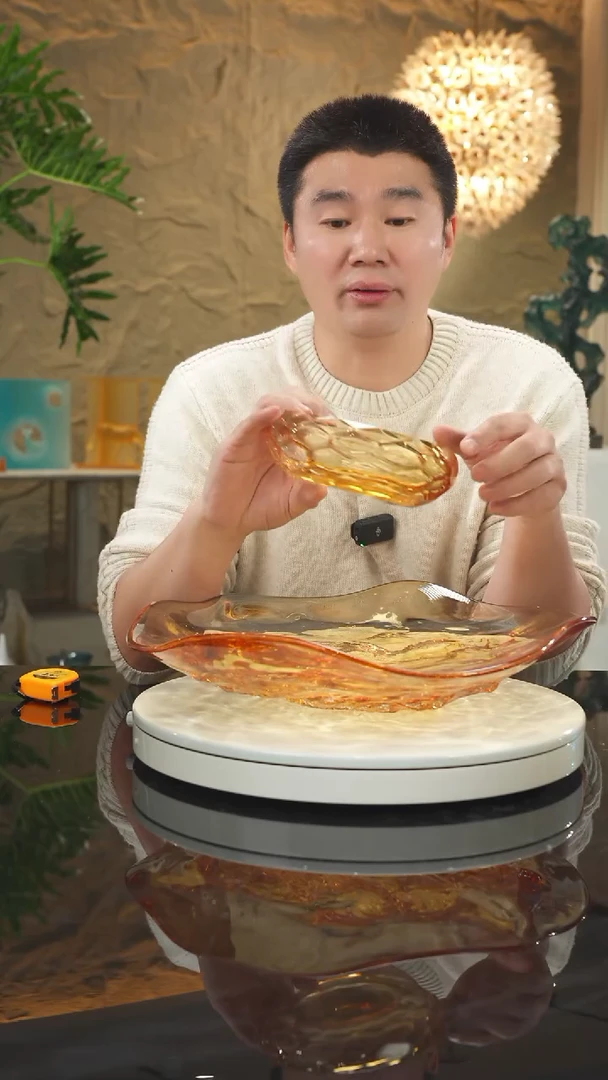 【闪购商品】摆件琥珀水波纹果盘加切面果碗