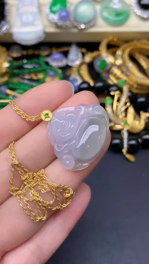 颈饰18K金镶嵌翡翠235-雪姐翡翠天天见