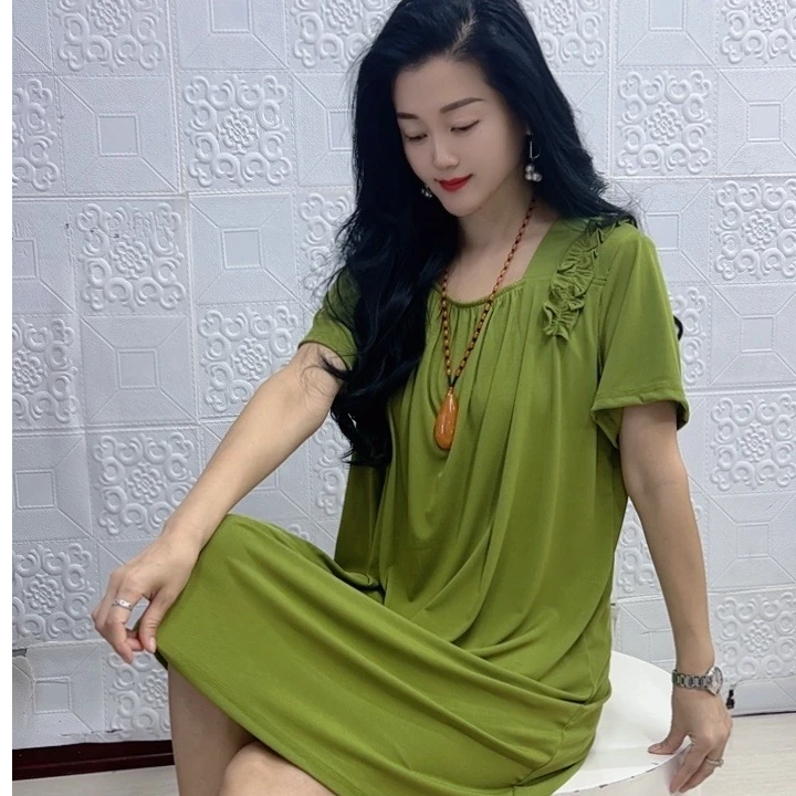 花女人88056夏季显瘦气质薄款简约洋气休闲时尚中长款女士家居裙