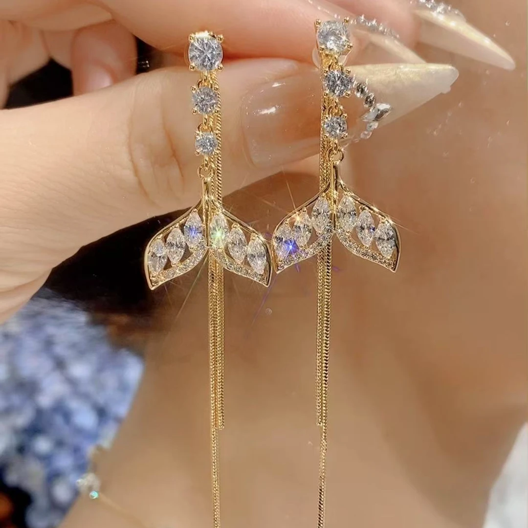 铜合金合成锆石耳饰 气质轻奢时尚百搭小众简约长款精致E102