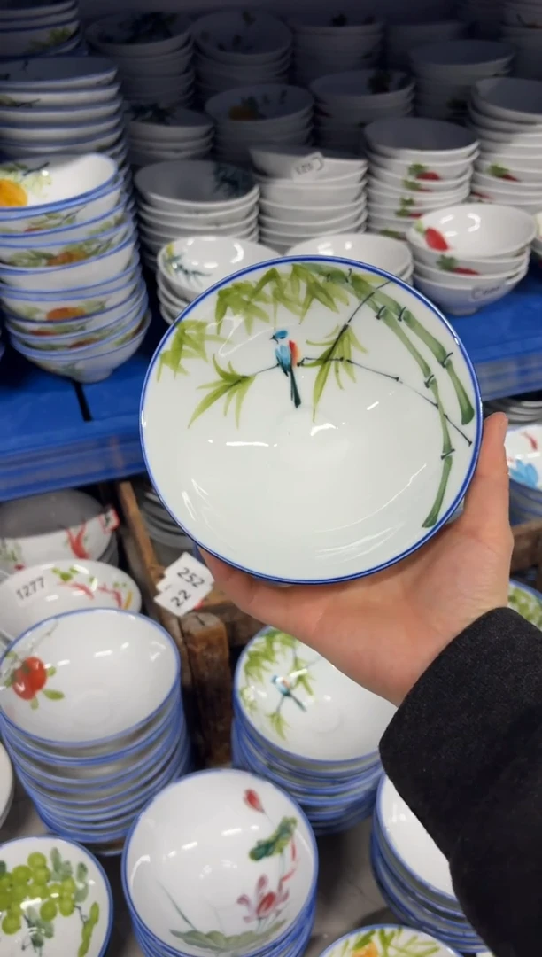 景德镇高温陶瓷食品级手绘釉中彩-斗笠碗