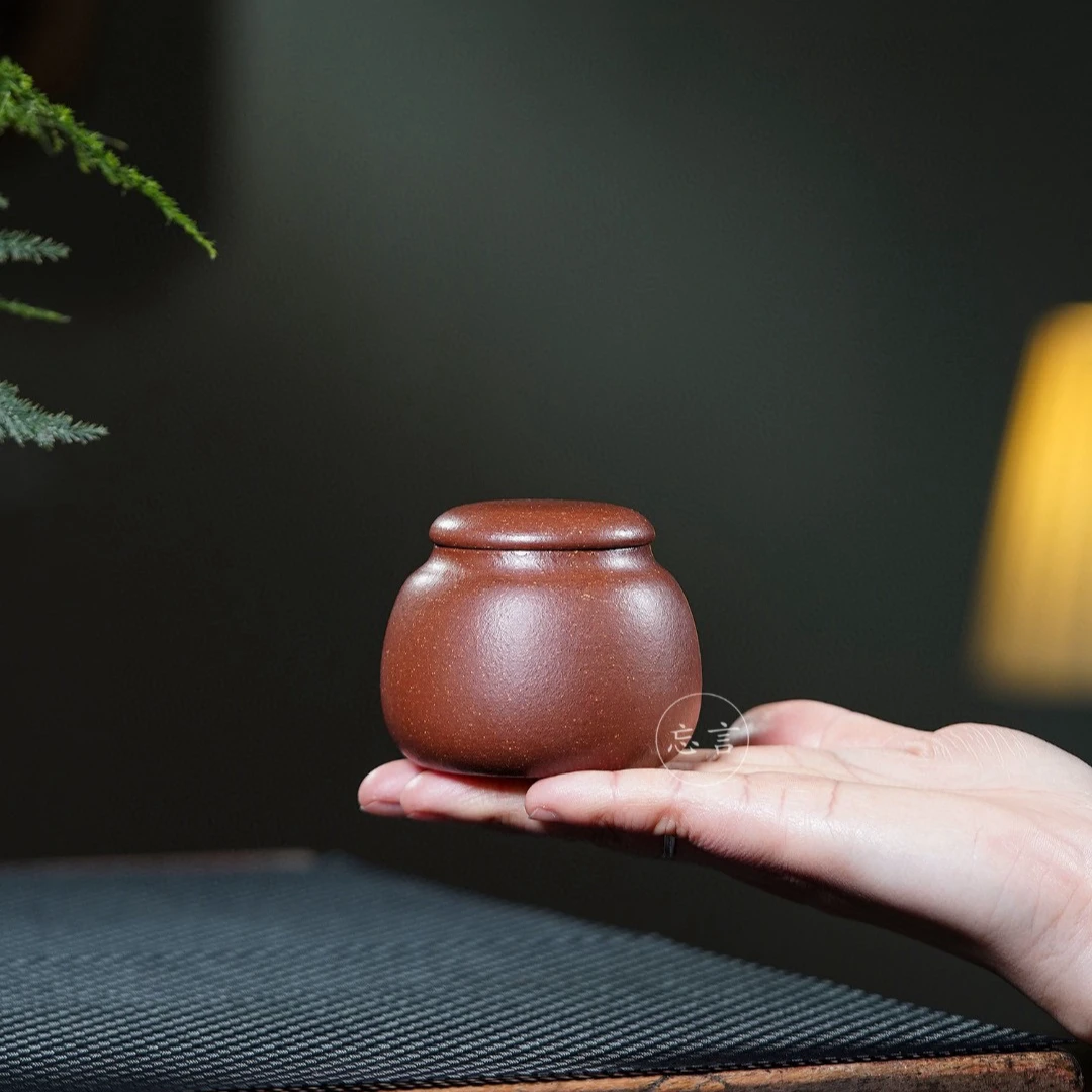 紫砂迷你小茶罐醒茶仓高端泥料紫降坡泥手工家用储存防潮便携茶具