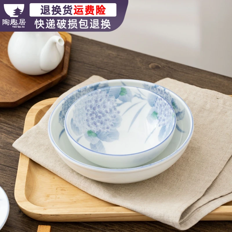 日式进口植物花卉小新清日式风碗碟子碗碟餐具瓷盘菜盘子汤盘