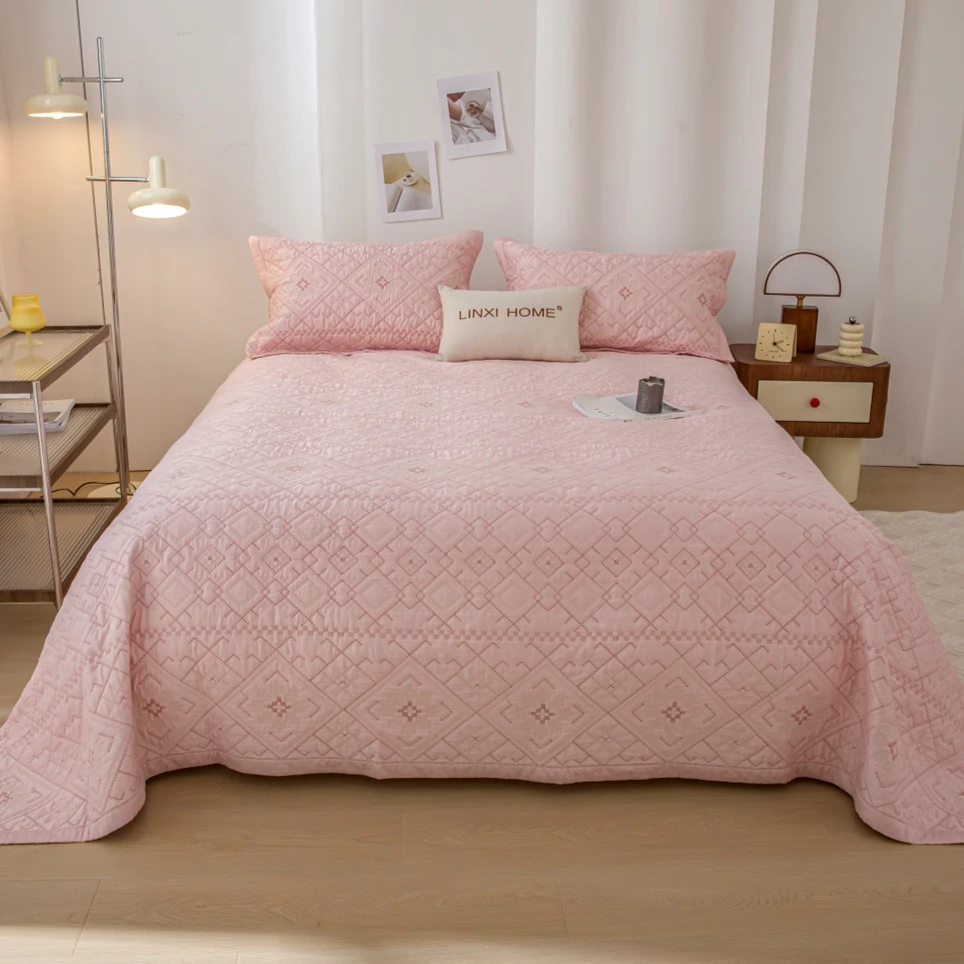 慕风系列长绒棉纯色十字绣花双面绗缝轻奢复古风高级感床品五件套