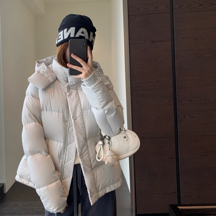 Lu五格95安心绒可溯源白鸭绒羽绒服女短款加厚宽松可拆卸帽保暖潮