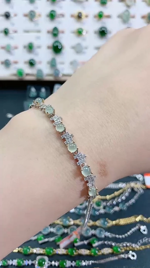 银S925镶嵌手链翡翠天然翡翠