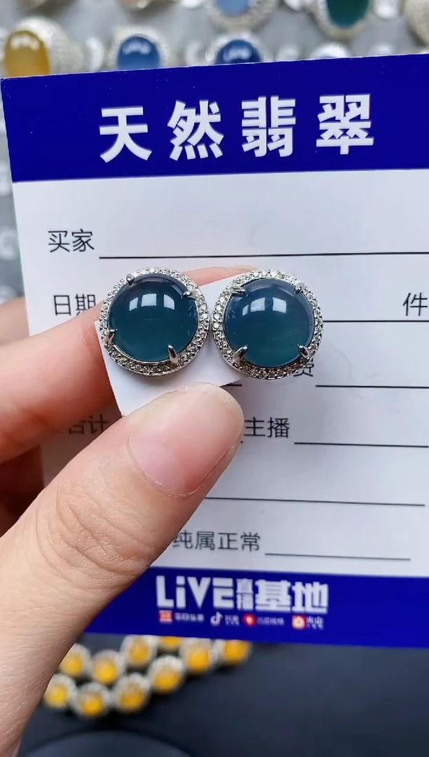 翡翠银S925镶嵌耳饰345