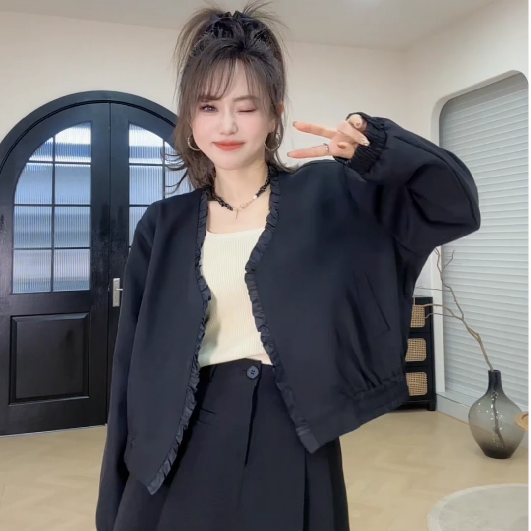 YX七WT202503051新款木耳花边小外套短款时尚休闲百搭韩版