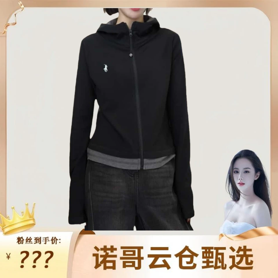 【诺哥专属】宽松气质刺绣长袖连帽卫衣女士休闲百搭拉链拼色上衣
