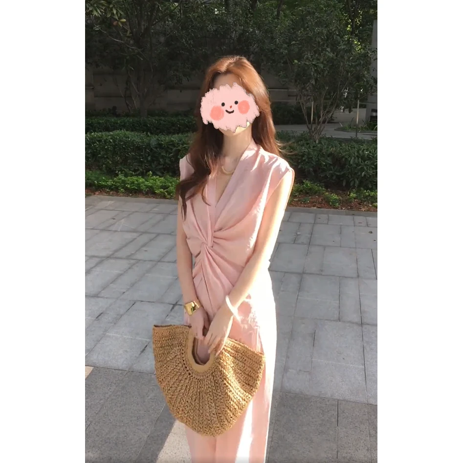 休闲简约气质套装女设计感扭结无袖上衣阔腿裤两件套2025夏季新款