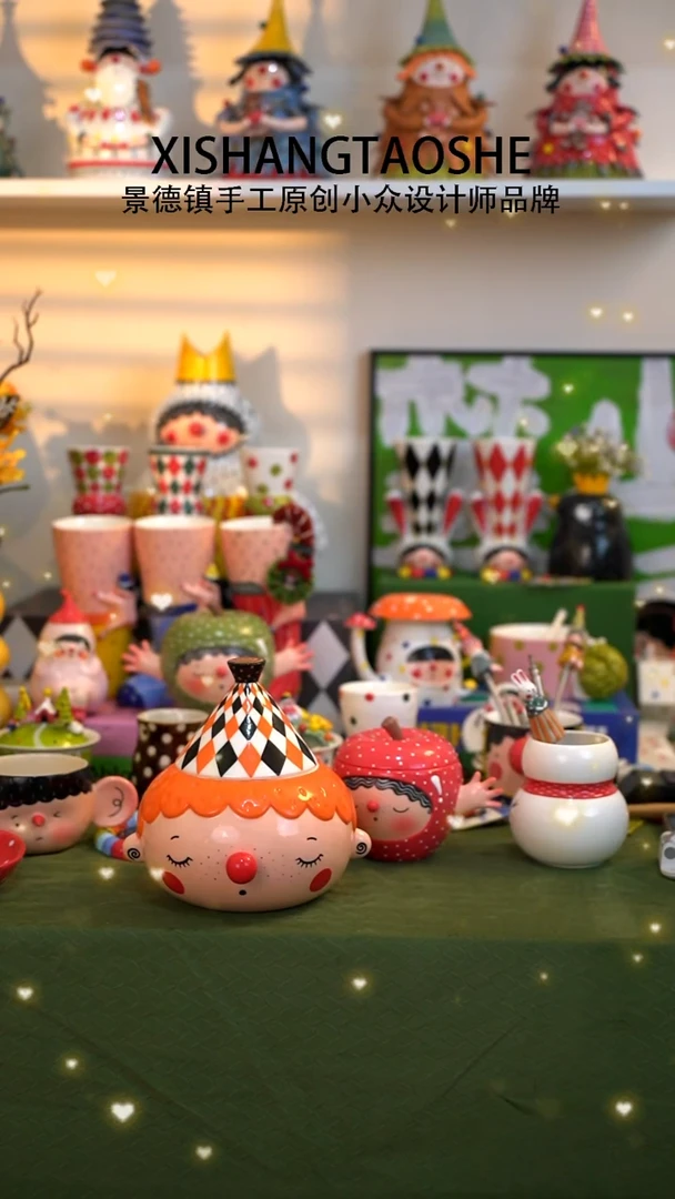 .喜上陶社大头储物罐子