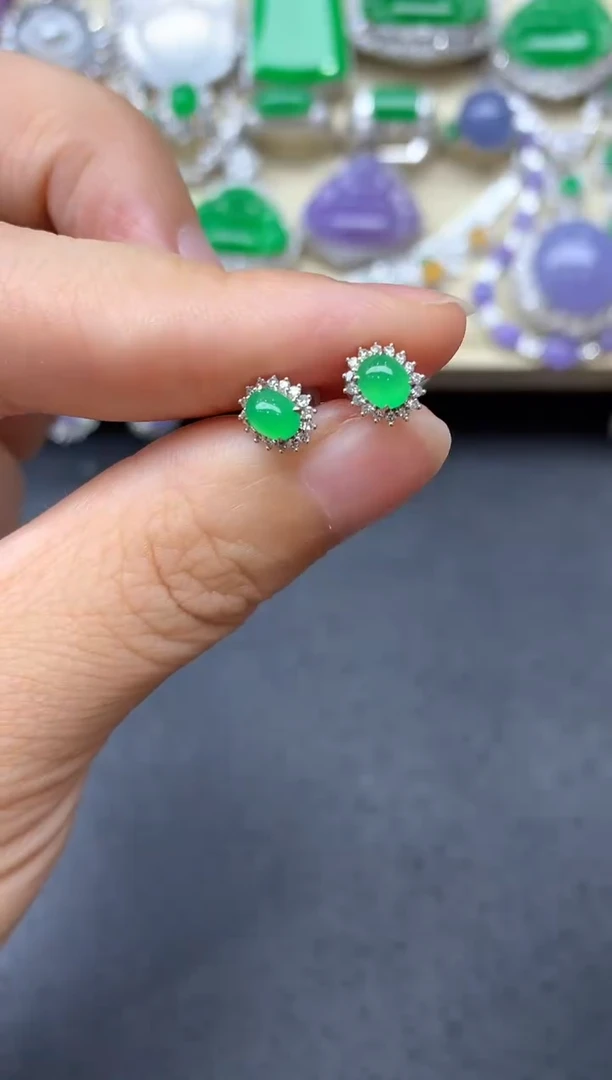 翡翠18K金镶嵌耳饰537-中国好珍宝