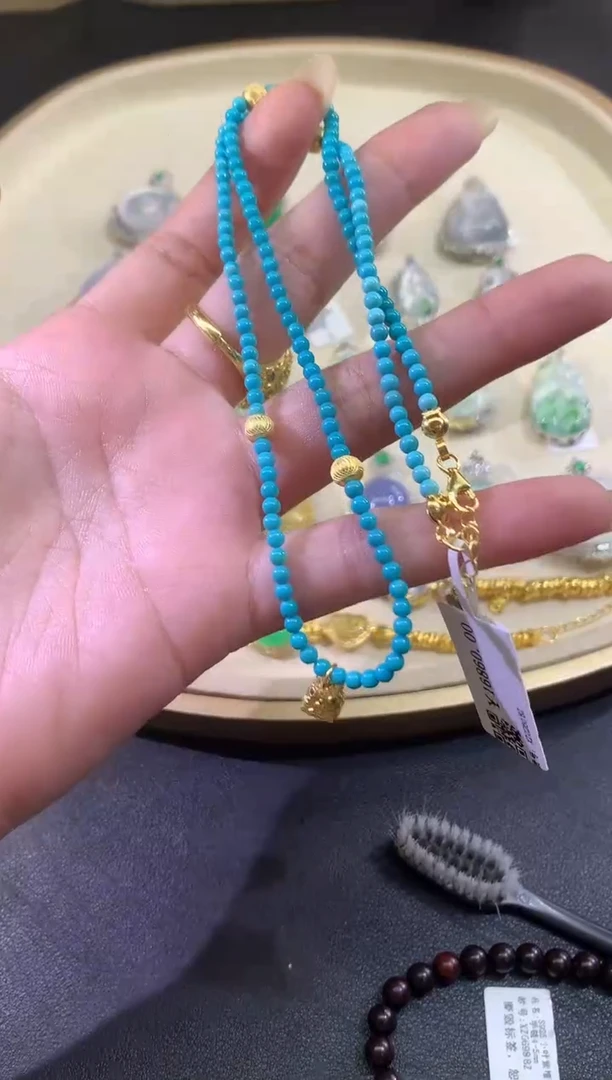 银S925镶嵌绿松石项链Q49|2999