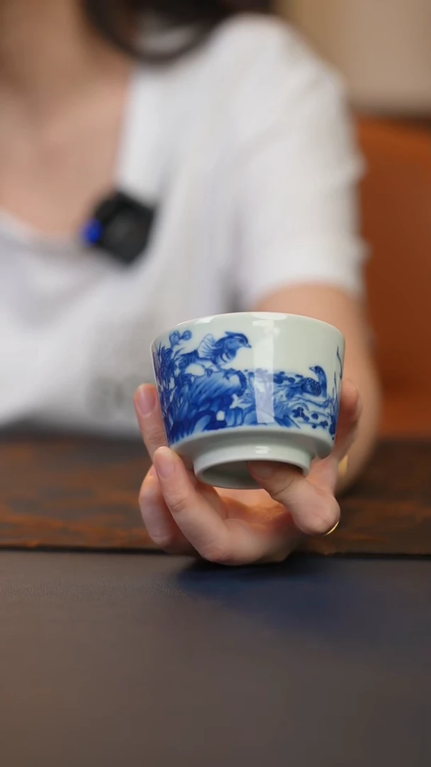 木南青花芙蓉鸳鸯马蹄杯