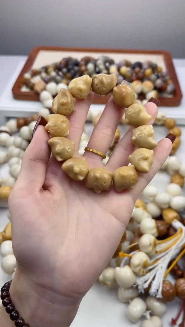 手串菩提根/象牙果象牙果稀有风化幽灵猫12*21mm单圈