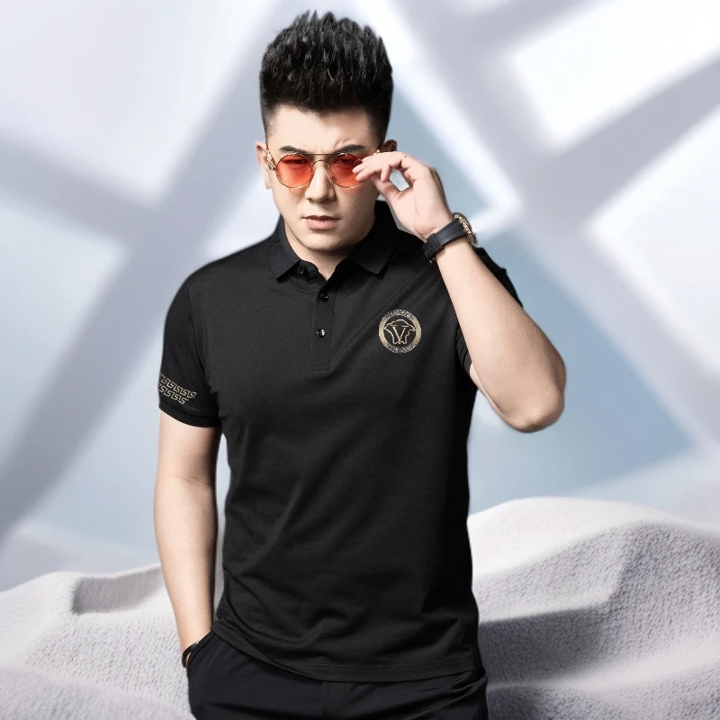 宾斯洛特潮牌刺绣翻领polo衫短袖t恤男新款夏季休闲上衣男士体恤