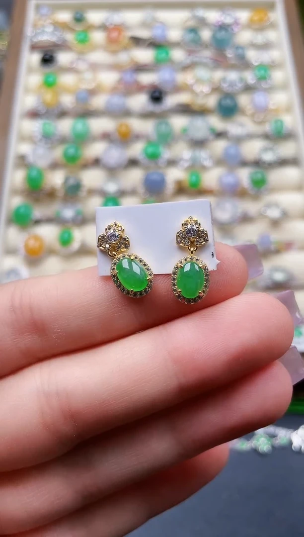 银S925镶嵌翡翠耳饰93