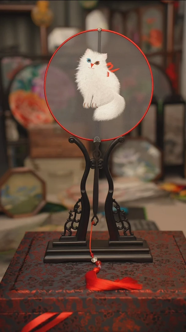 扇子团扇 绣花双面非遗