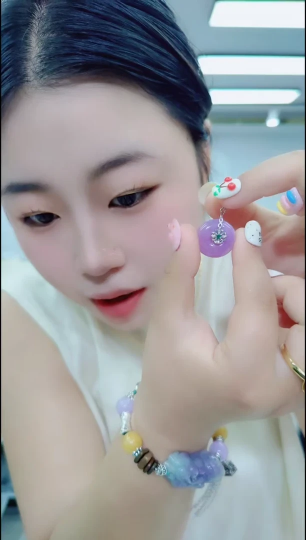 翡翠未镶嵌颈饰1615紫色小扣子