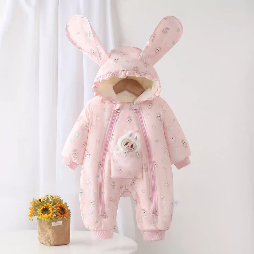 婴儿冬季连体衣棉服外套女宝宝外出服夹棉冬装公主拉布布衣服新款