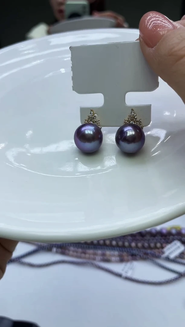 未镶嵌耳饰淡水珍珠紫色系耳饰