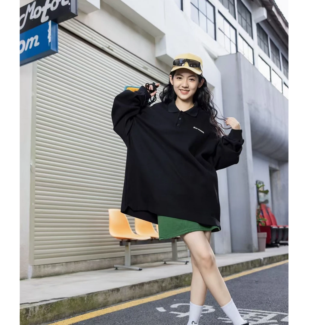 23527高端专享青少年老林家老K春秋翻领卫衣黑色