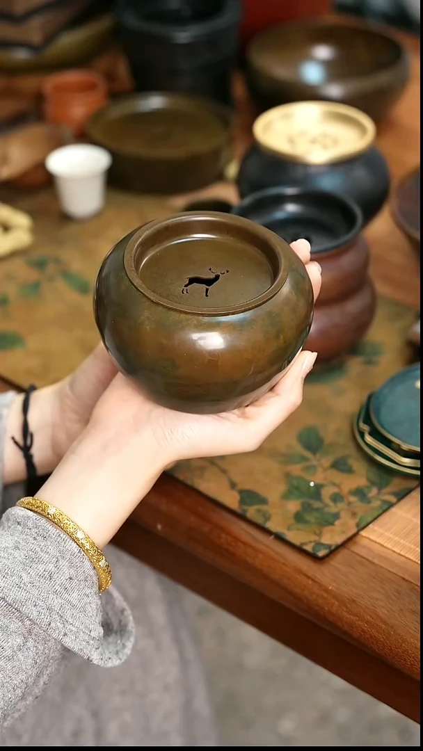 铜黄铜做旧建水茶缸