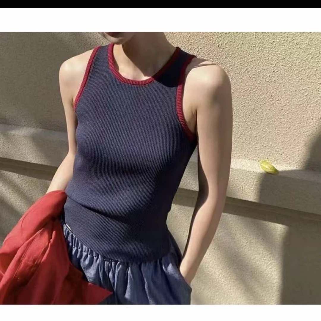 （媛媛严选）时尚百搭时尚撞色设计包边针织吊带背心