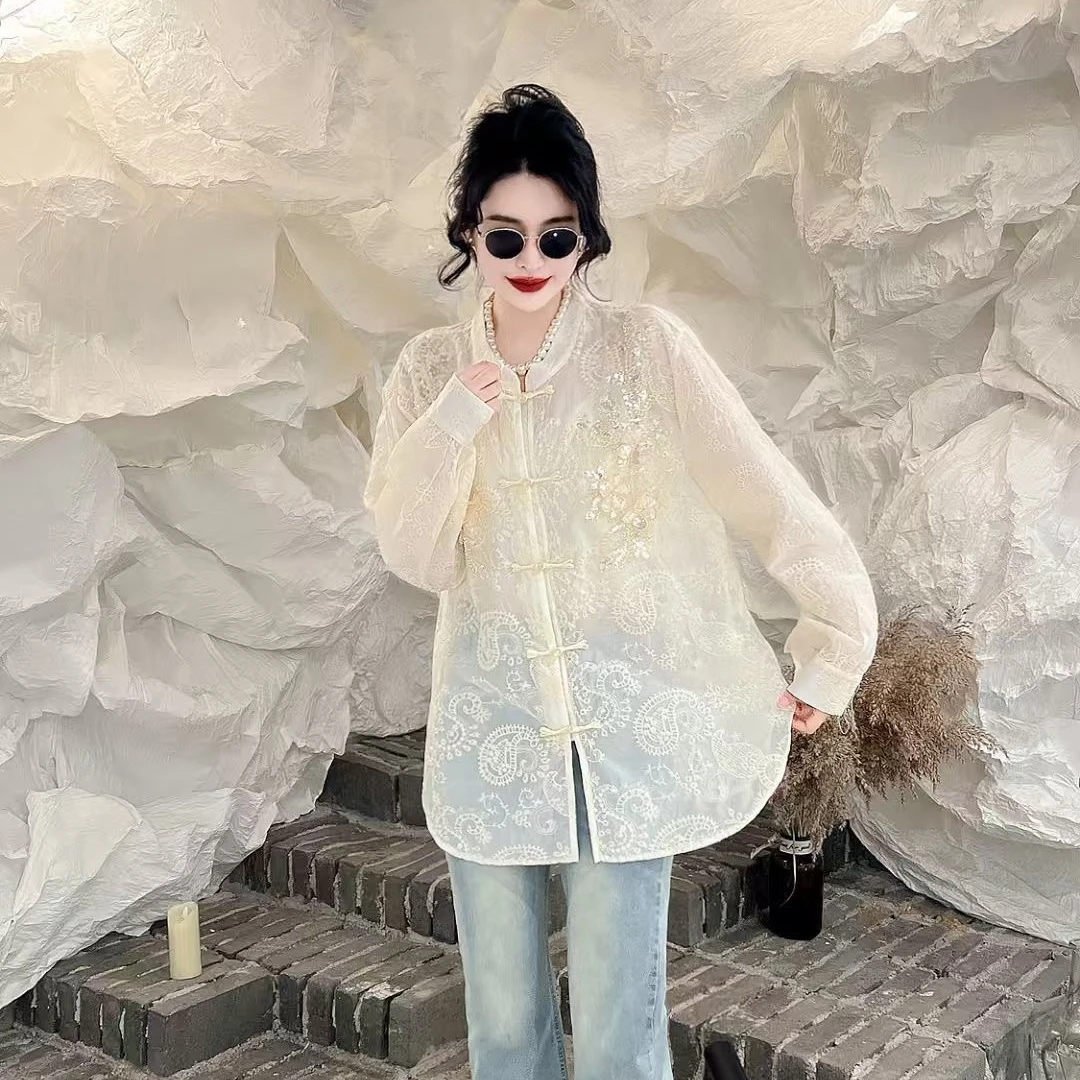 新中式早春重工立体花朵气质2轻奢休闲百搭衬衫