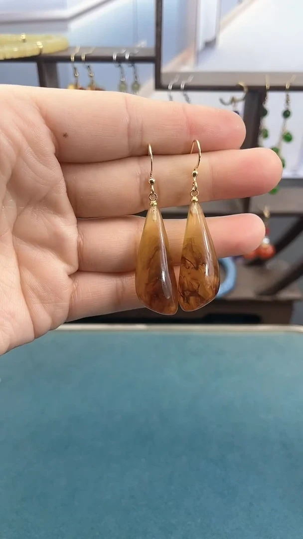 琥珀未镶嵌耳饰琥珀随行水滴